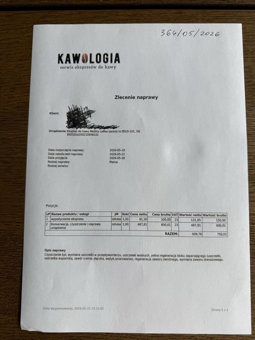 Melitta Barista TS na gwarancji