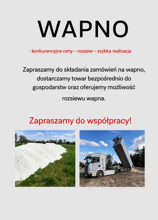 Usługi transportowe wywrotką, sprzedaż wapna, piachu, ziemi, wszystkich kruszyw