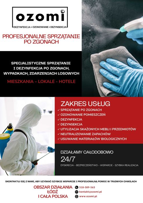 Sprzątanie po zmarłych / Dezynfekcja / Dyskretna pomoc 24/7