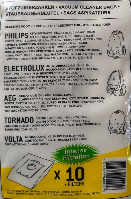 Sacos aspirador várias marcas - Philips, Electrolux, AEG, Hoover, etc