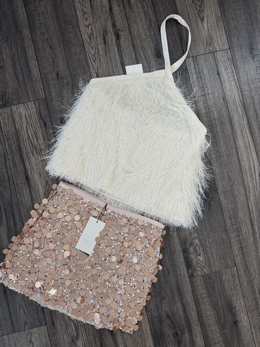 Kompelt top halter i spódnica cekinowa Zara M 38 nowe z metkami