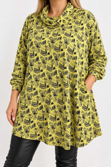 Golf cienki tunika żółta we wzory plus size jesienny 50 5XL Sheego nowy casual wiskoza