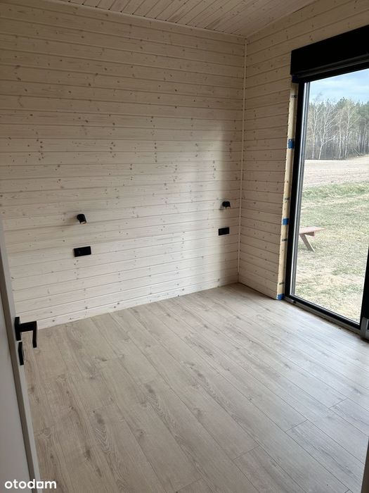 Nowoczesny dom 65m2 działka 1000m nad jeziorem przy lesie, kominek