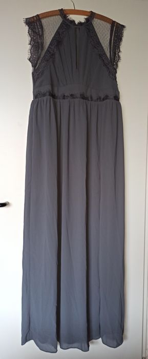 Elegancka długa sukienka maxi szara ciążowa TFNC 42 koronka