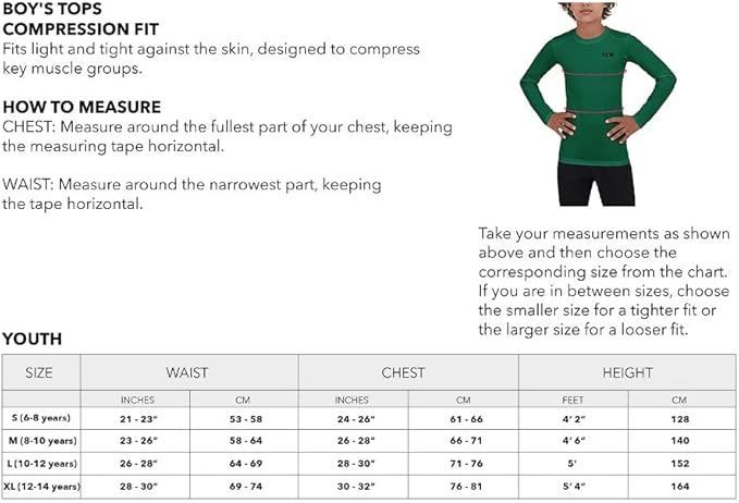 Boys Thermal Shirt - Compression Long Sleeve - 8-10 Dark Green