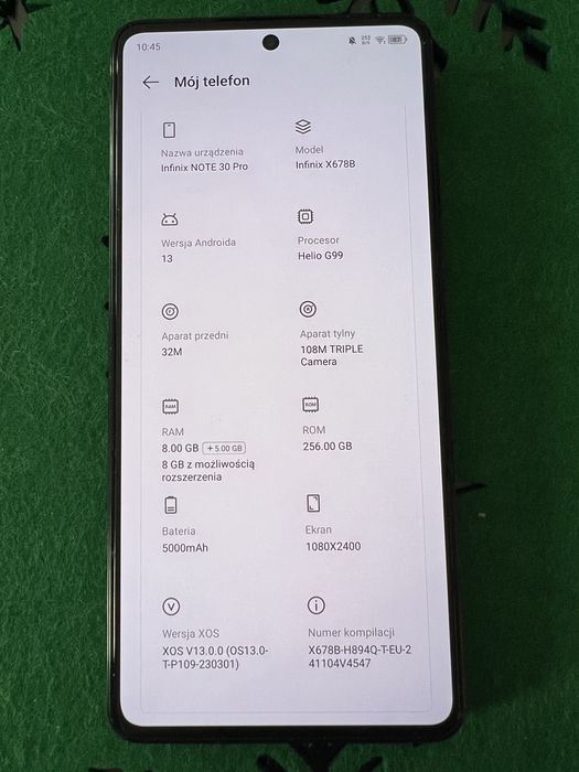 Infinix Note 30 Pro 256 GB Ladowanie Indukcyjne NFC Jak Nowy