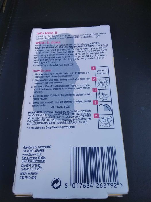 BIORE WITCH HAZEL Japan głęboko oczyszczające plastry nos