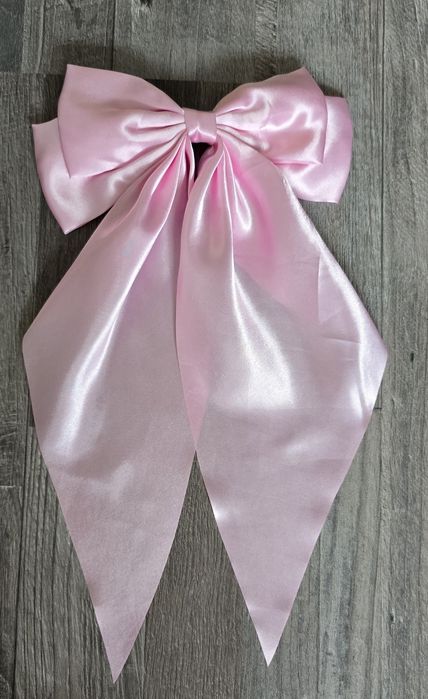 Elegancka duża spinka kokarda kokardka pudrowy róż