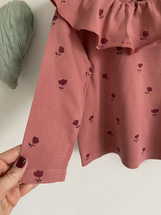 Bluzka lindex różowa 92 kwiatki kołnierzyk