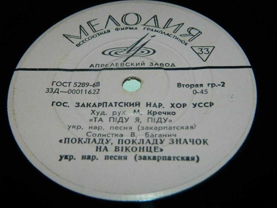 пластинка Гос. Закарпатский Нар. Хор. УССР