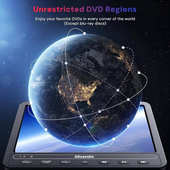 Автомобільний DVD-плеєр GoNavidio з 10,5-дюймовим екраном. 2 екрани, 2 навушників і пульт.