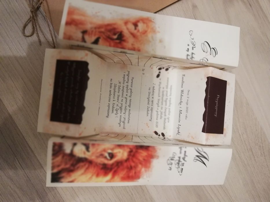 Oryginalne zaproszenia ślubne 3d z lwami w stylu SAFARI