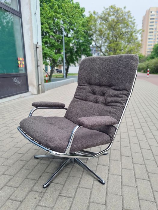 Fotel w chromie, obrotowy Bauhaus,mid-century lata 80 vintage design