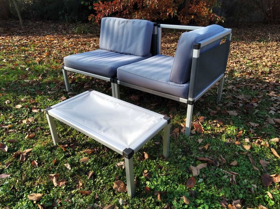 6 foteli i 3 stoliki. Kempingowy zestaw wypoczynkowy, meble ogrodowe.