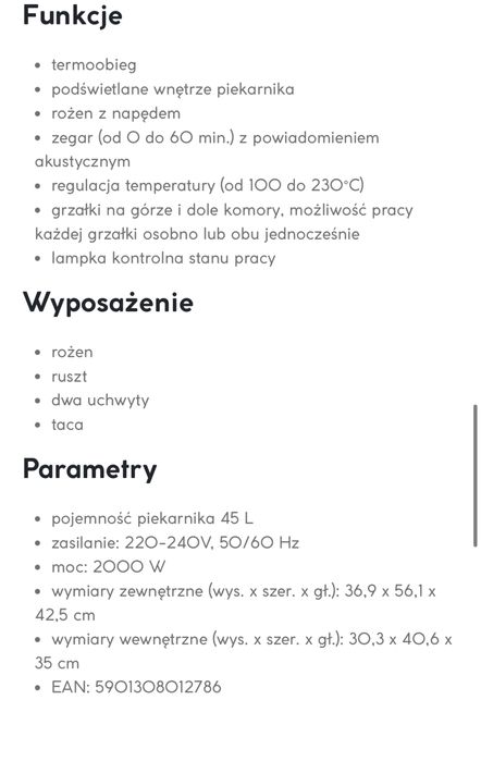 Piekarnik wolnostojący MPM MPE-07 T gwarancja