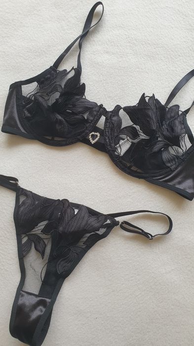 S 36 8 Czarny seksowny komplet bielizny seksowna koronkowa bielizna da