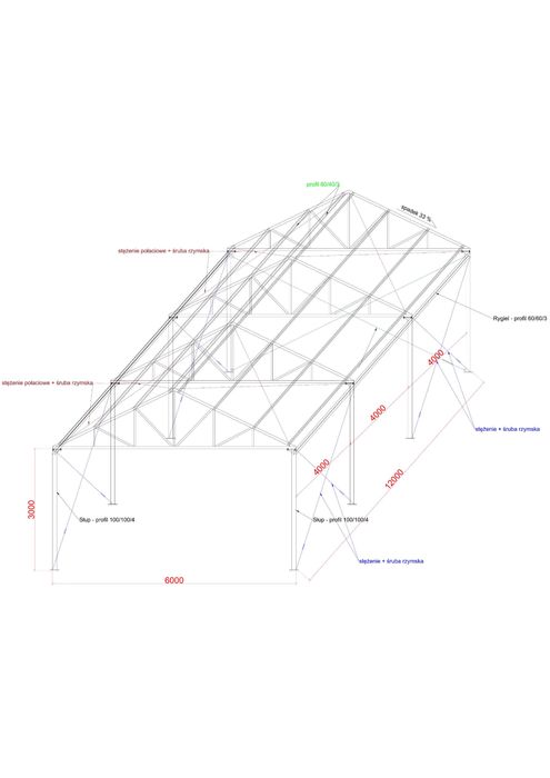 Konstrukcja stalowa dwuspadowa – Wiata Hala 12m x 6m - Nowa!