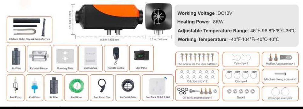 Vebor 8kw. Ogrzewanie przenośne. Webasto.