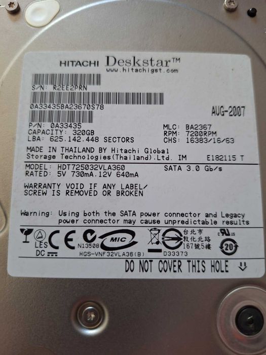Disco Rígido HITACHI 320 GB com windows 10