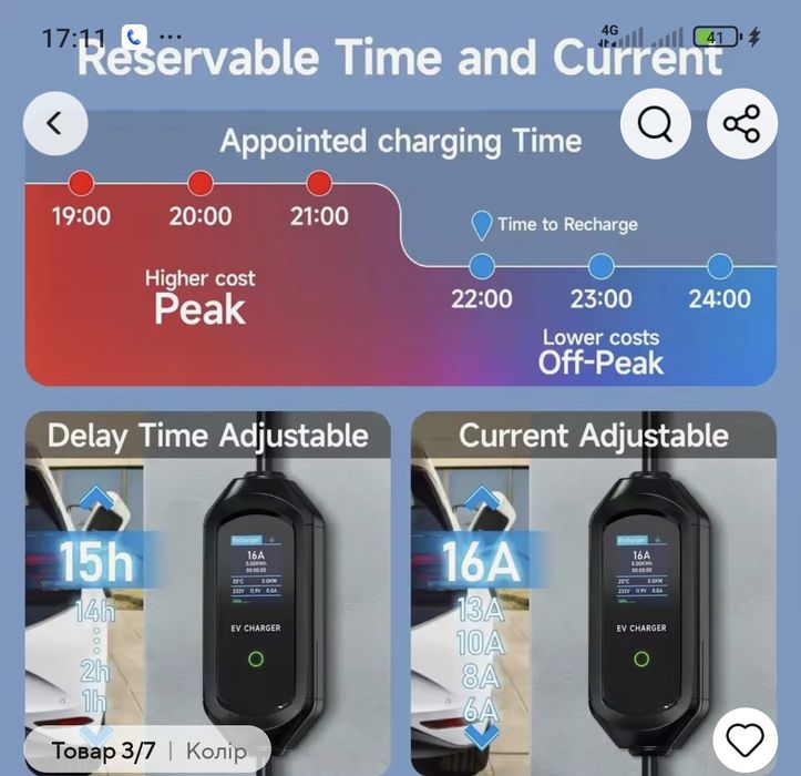 Зарядна станція для авто type2   16A 3.2кВт