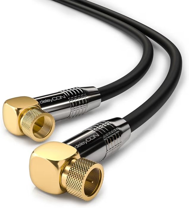 Kabel Antenowy 20m - 4K Ultra-HD Satelitarny Koncentryczny - 2x Kątowy - Wtyk F (90°) na Wtyk F (90°) - Metalowe Wtyki - Czarny