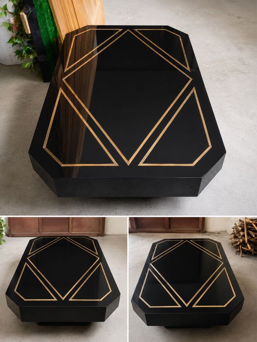 Mesa de Centro  Preta com Detalhes Dourados – Design Moderno