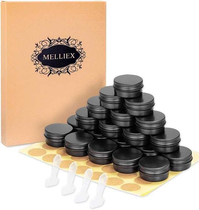 Pojemniczki Kosmetyczne MELLIEX 20Szt Aluminiowe z Zakrętkami Etykiety