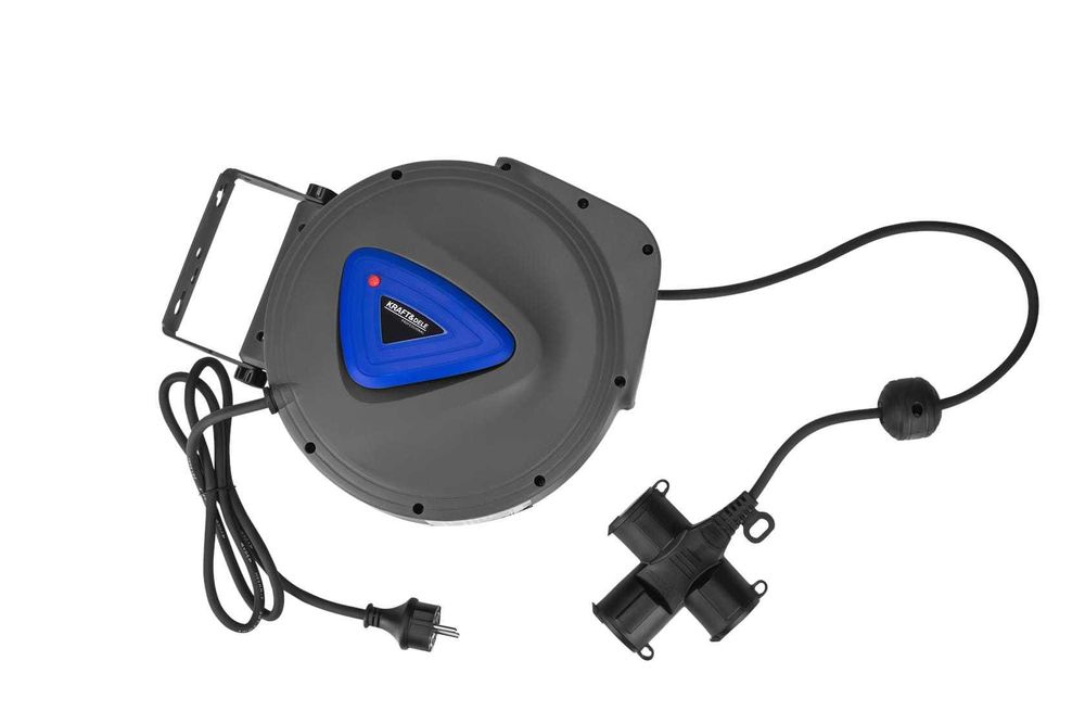 Przedłużacz bębnowy ze zwijaczem 3x1,5mm 20m ścienny