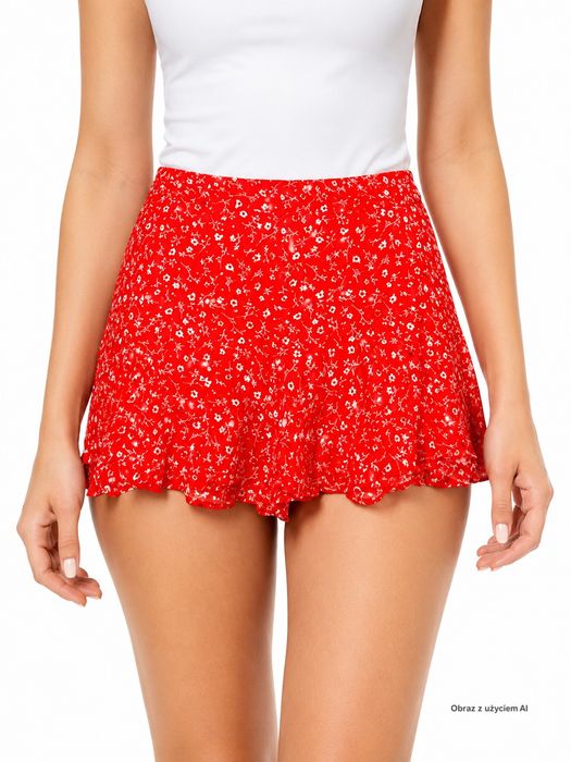 Spódnica czerwona mini w kwiaty falbana S