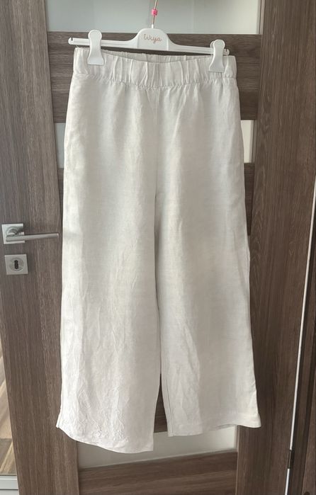 Lniane beżowe spodnie H&M S/36