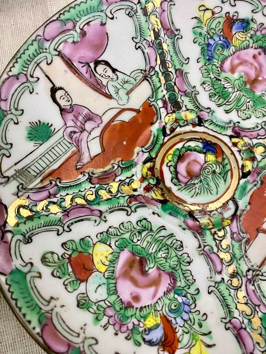 Lote Luxo Porcelana de Macau - Selo Qianlong - Pintado à Mão