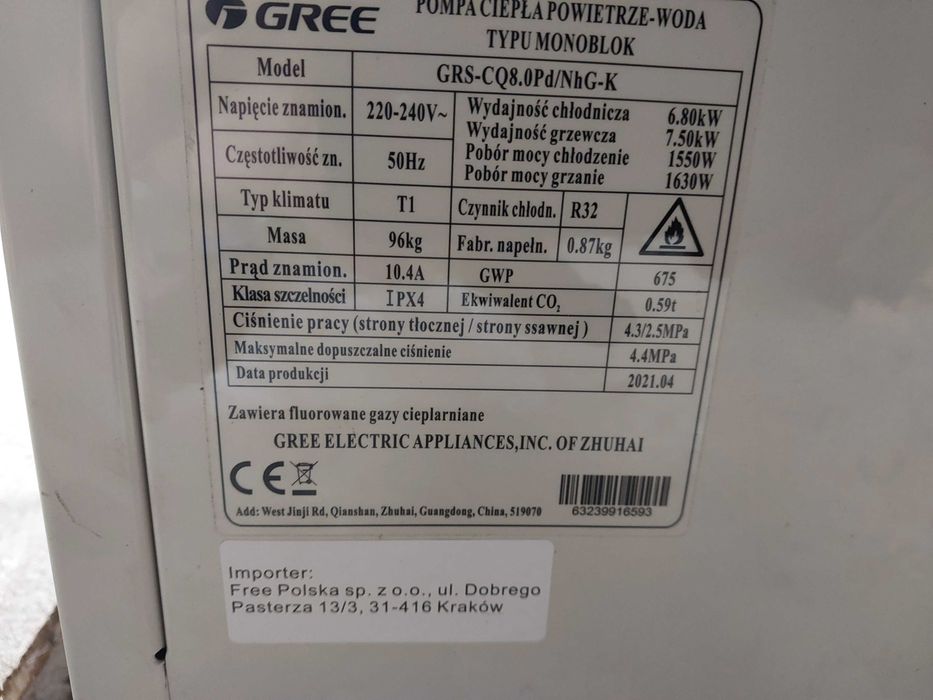 Pompa ciepła powietrze - woda Gree Versati III 8 kW (monoblok)