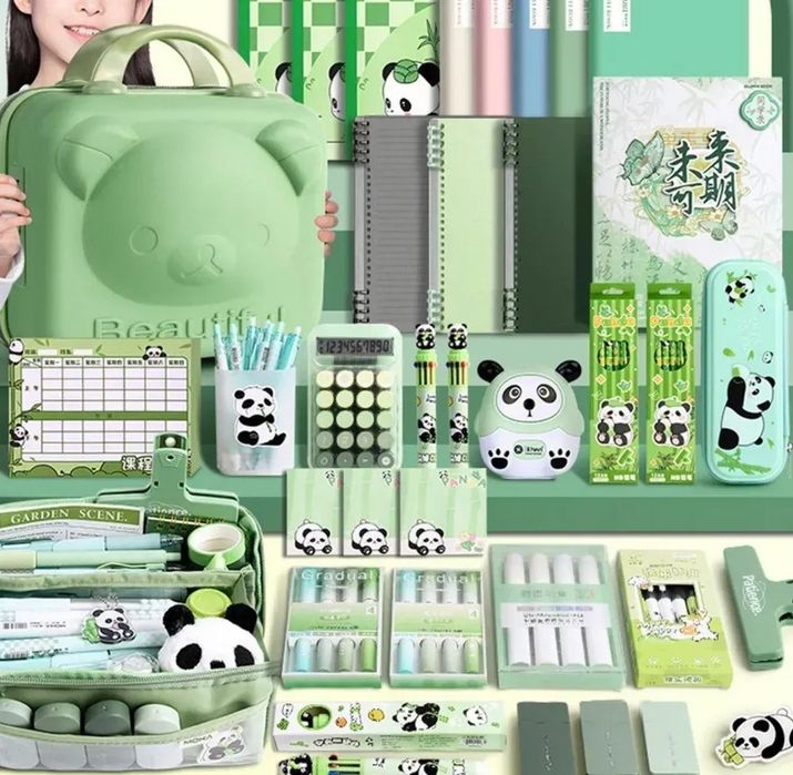 ‼️Великий набір канцелярії Панда 55в1 в кейсі з кодовим замком