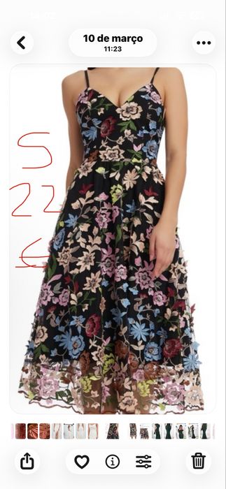 Vestido floral com bordados e forro