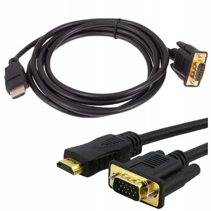 KABEL VGA - HDMI 2M GOLD FULL HD D-SUB PRZEWÓD nowy zapakowany starowa