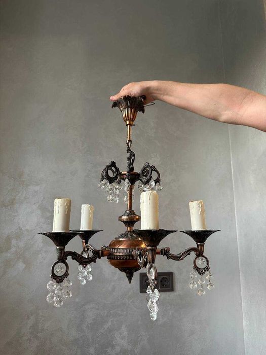 Підвісна мідна люстра (на 5 лампочок) у вінтажному стилі