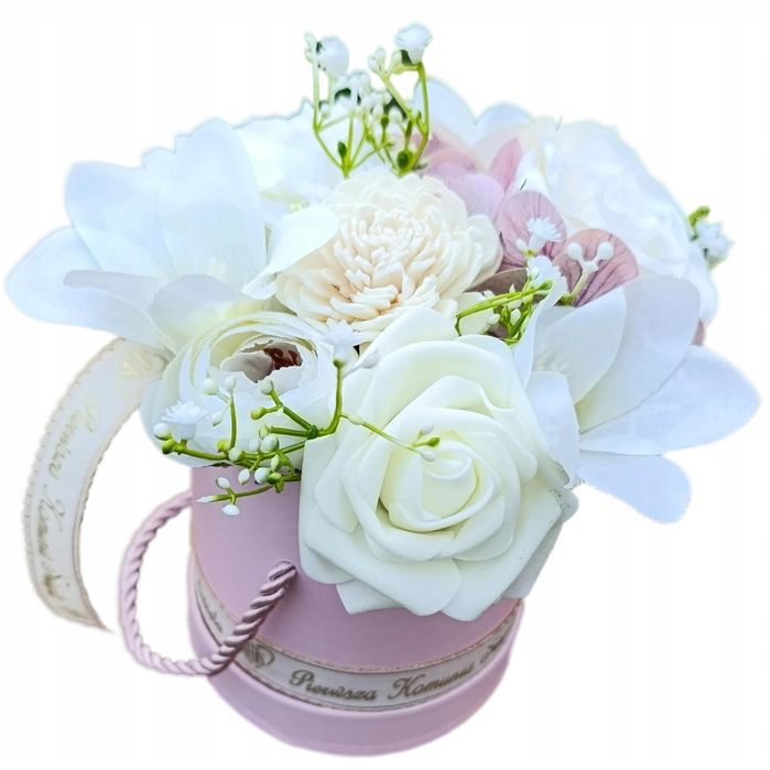 Flower box kwiaty sztuczne bukiet na pierwsza komunia święta z dedykacją