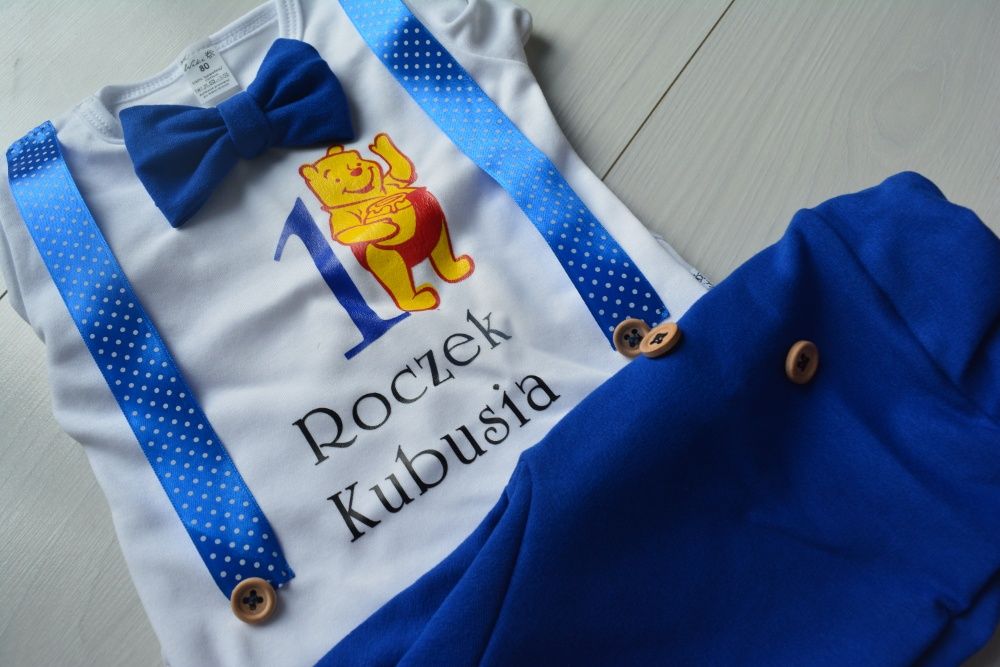 Komplet na roczek chłopca pierwsze urodziny rok garnitur elegant myszka miś