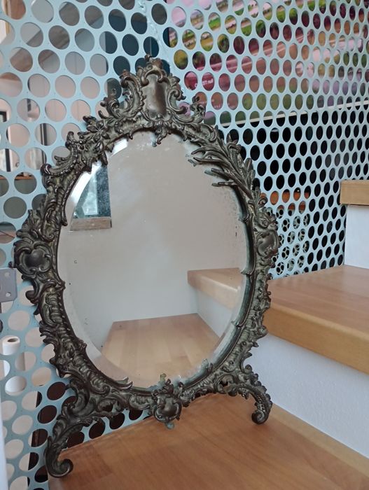 Antyk kryształowe lustro w mosiężnej ramie