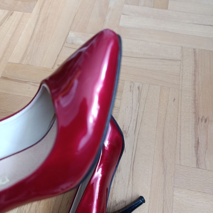 Buty na obcasie szpilki czerwone bordowe
