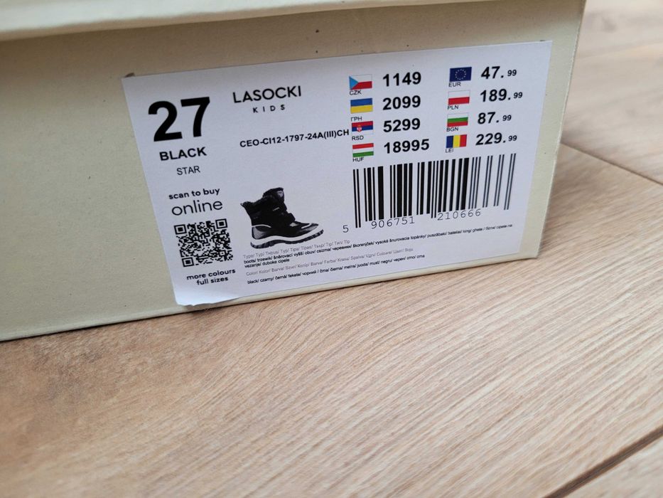 Śniegowce buty zimowe chłopięce Lasocki 27 czarne