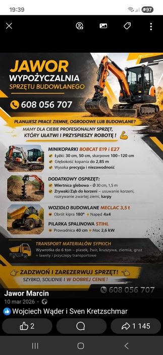 Wynajem wozidła budowlanego MECALAC 3,5t koparka wiertnica