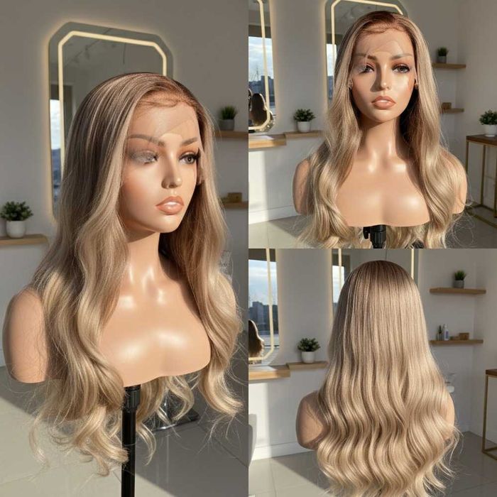 Długa Falowana Blond Peruka Na Koronkowej Siateczce Lace Front Wig
