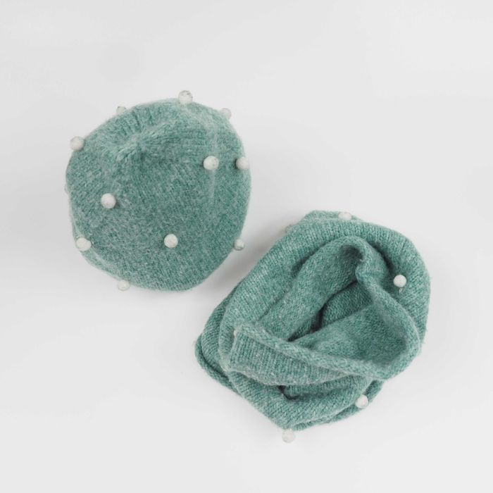 komplet czapka i komin z aplikacją pomponikami Reserved 1-3 lata