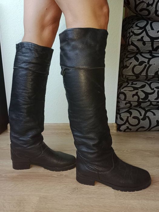 Кожаные демисезонные сапоги