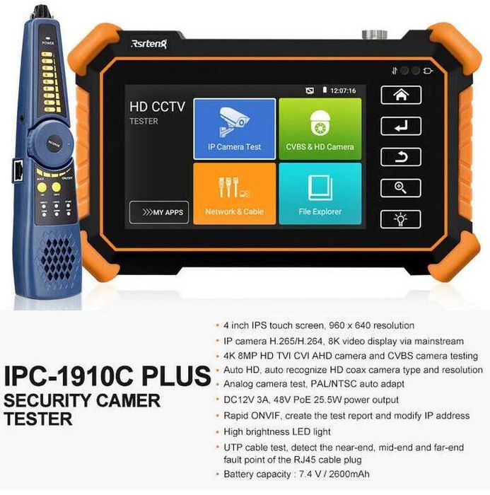 Тестер IPC-1910C Plus HD IP CVI TVI AHD 8MP-4k для  видеокамер