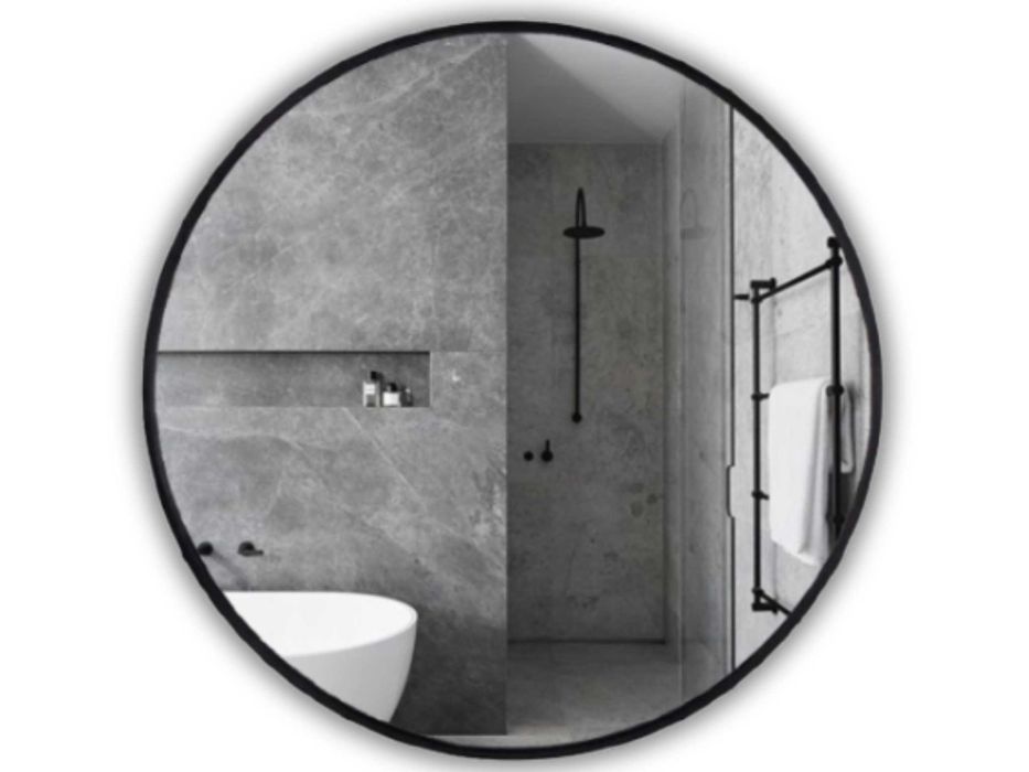 Nowoczesne LUSTRO OKRĄGŁE Ścienne Loft Rama 80cm Czarne (WYPRZEDAŻ)