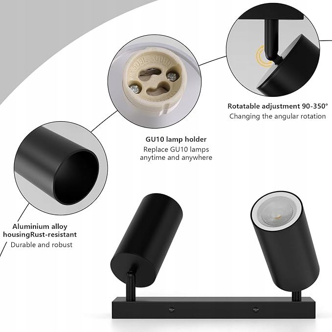 Aipsun czarna LED, lampa sufitowa z podwójnym płomieniem reflektor