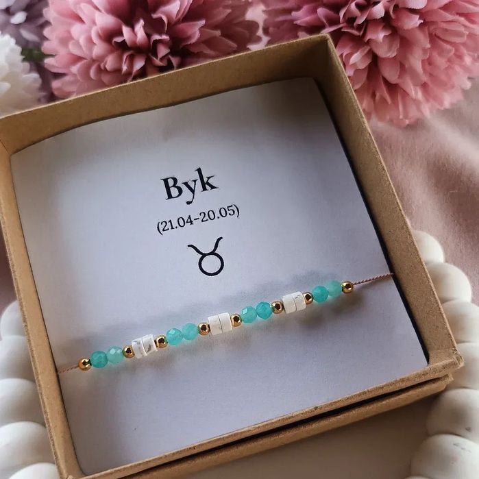 Bransoletka zodiakalna BYK. rękodzieło. Prezent.