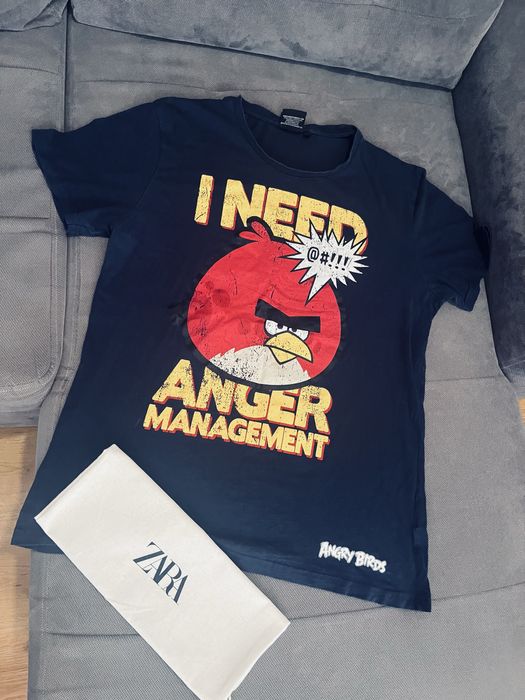 Granatowy t-shirt meski rozm XL angry birds